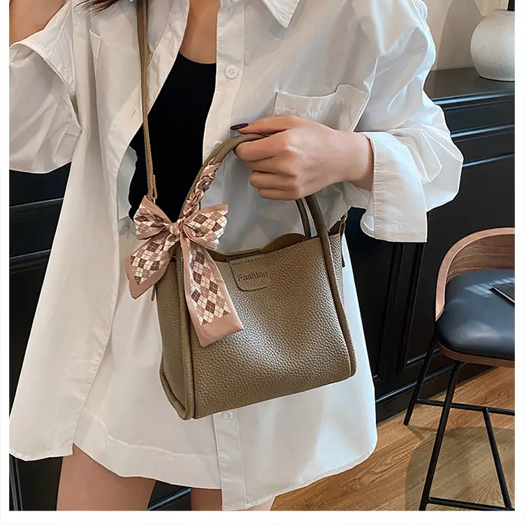 Retro Silk Scarf Handbag Brown Bow Crossbody — feature 26