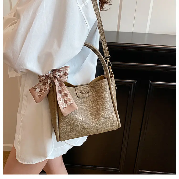 Retro Silk Scarf Handbag Brown Bow Crossbody — feature 28