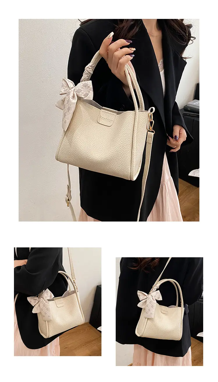 Retro Silk Scarf Handbag Brown Bow Crossbody — feature 9