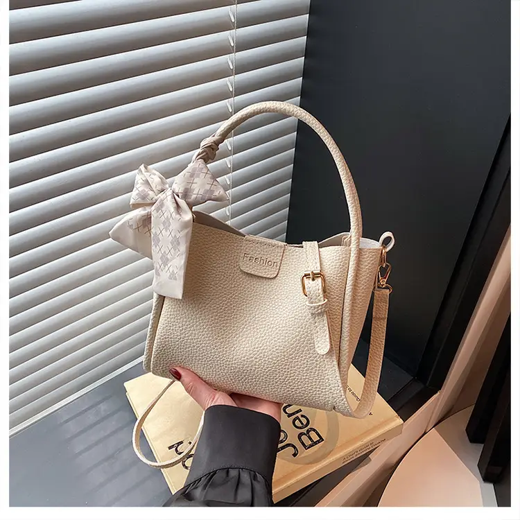 Retro Silk Scarf Handbag Brown Bow Crossbody - Image 2