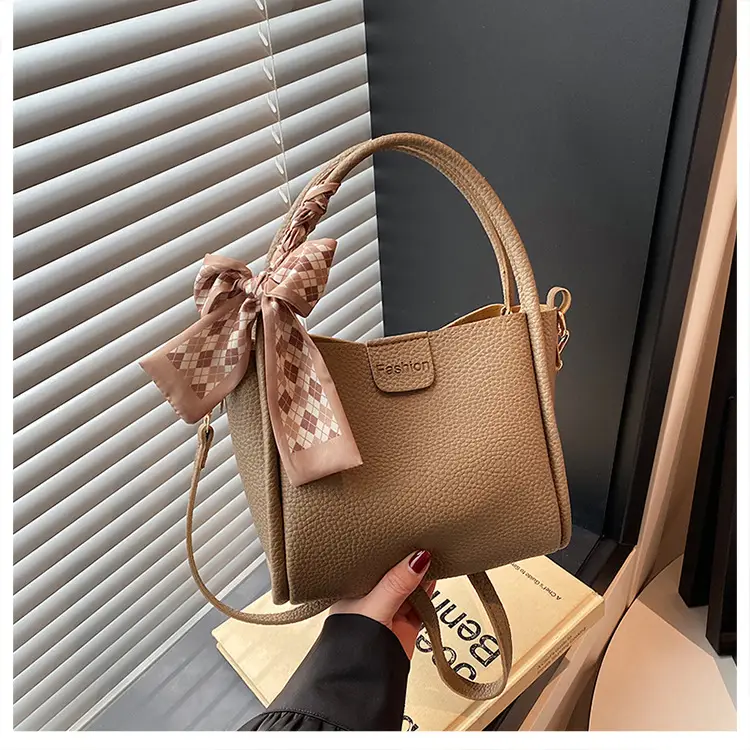Retro Silk Scarf Handbag Brown Bow Crossbody - Image 4