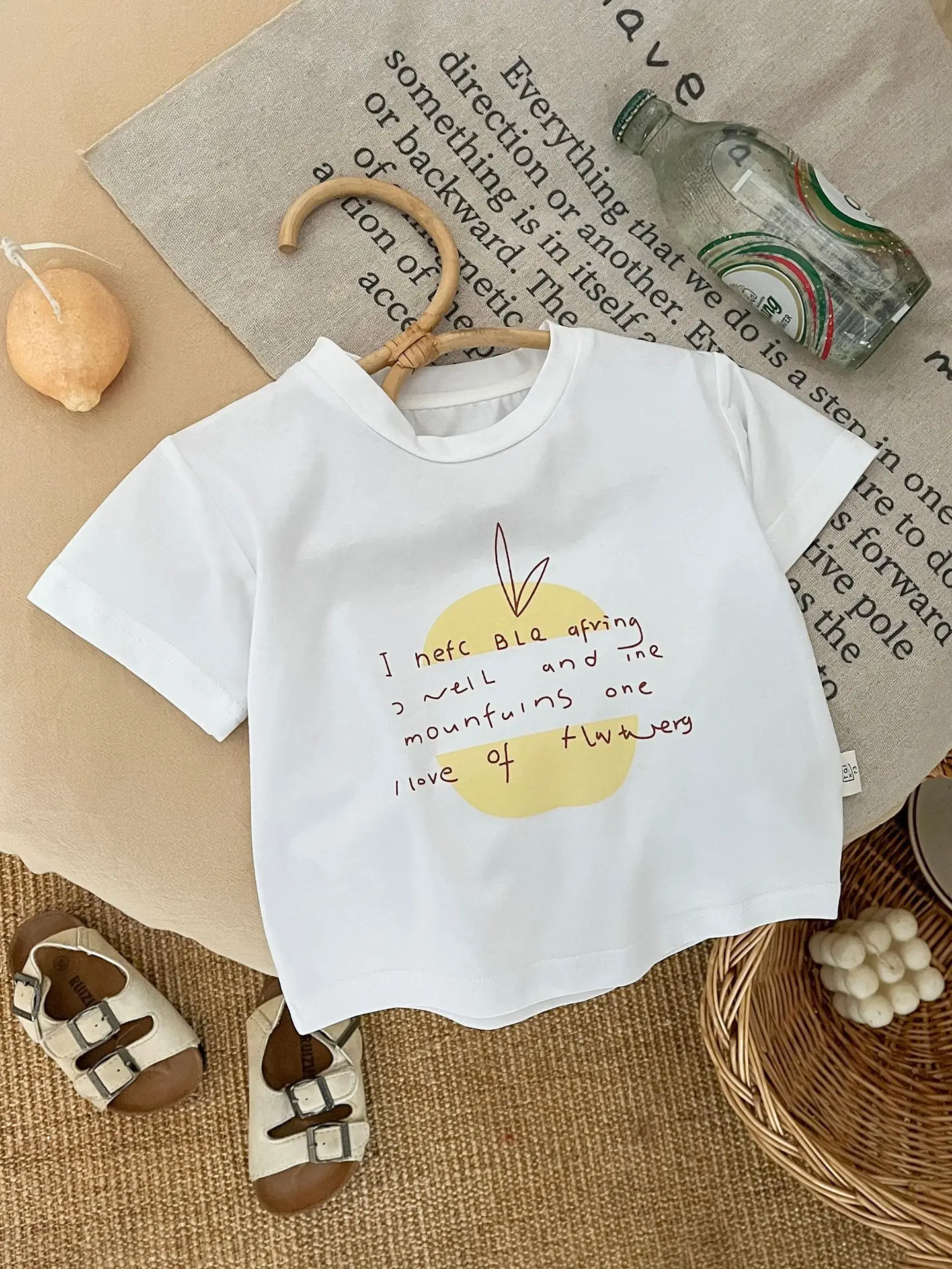 Baby White Letter Print T-Shirt Shorts Set - Image 3