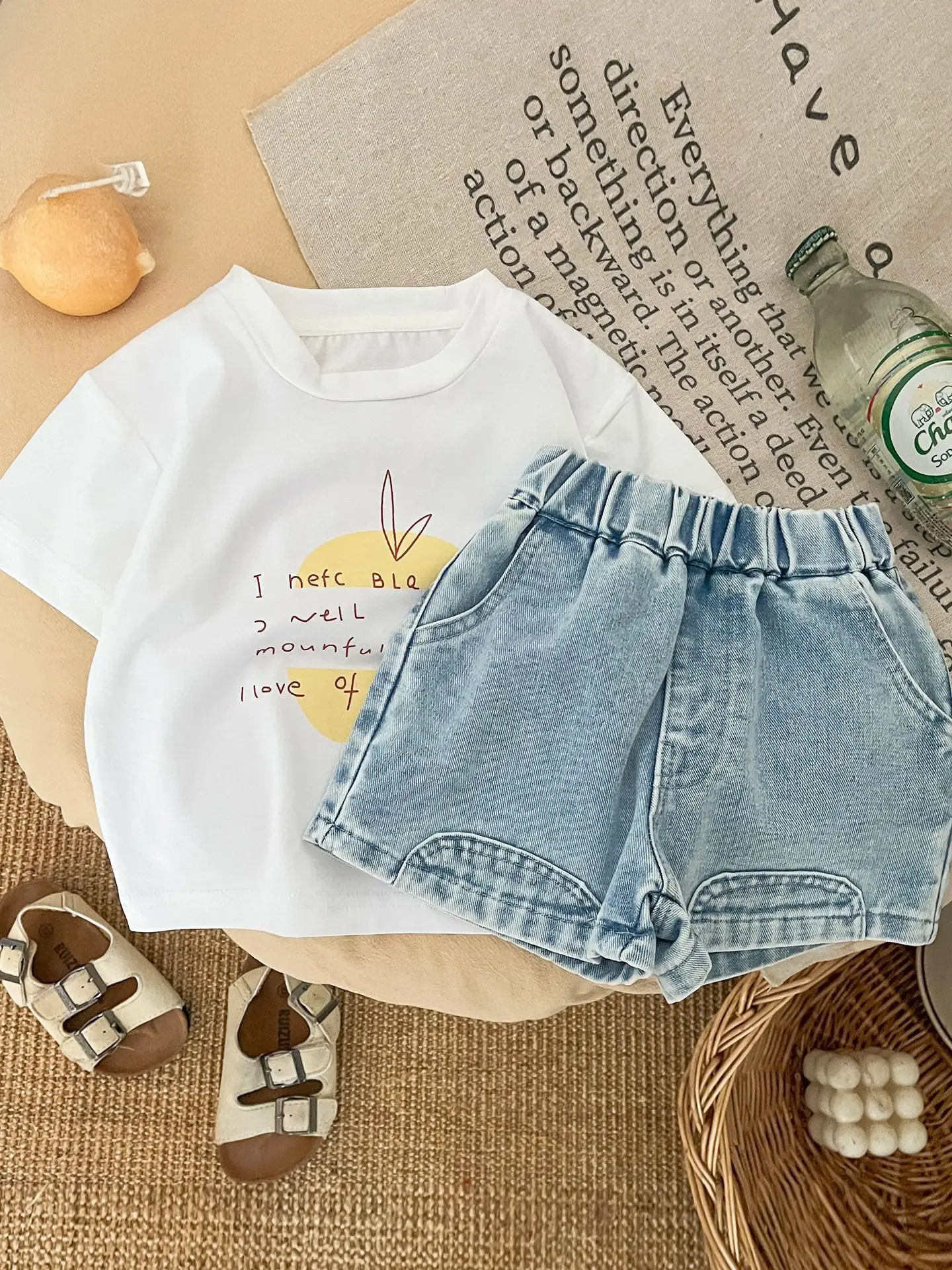 Baby White Letter Print T-Shirt Shorts Set - Image 4