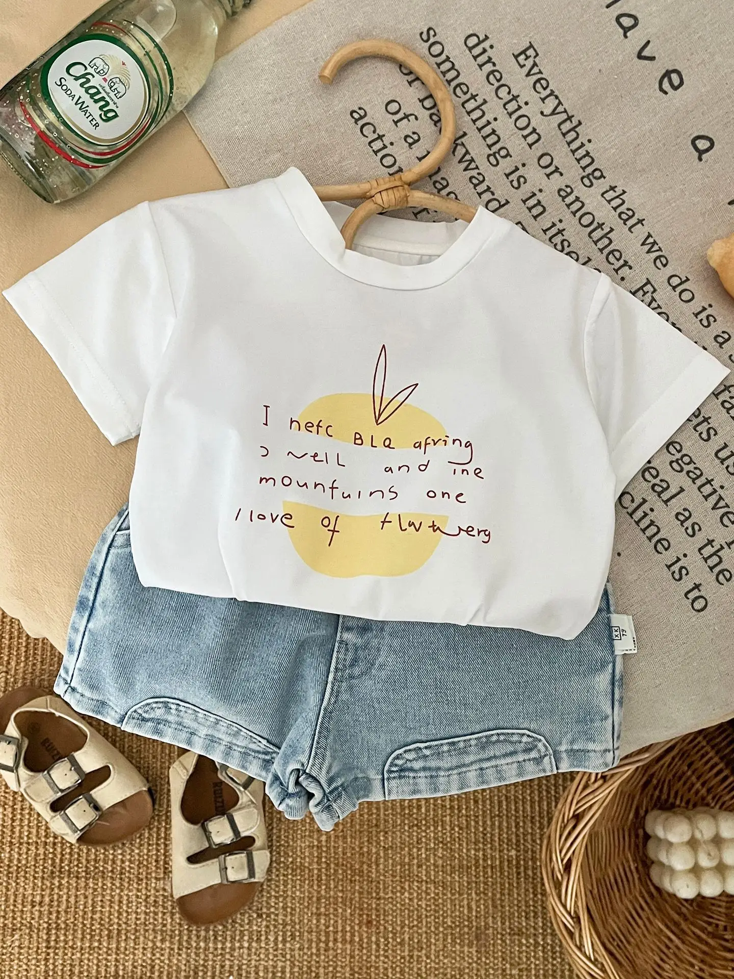 Baby White Letter Print T-Shirt Shorts Set - Image 5