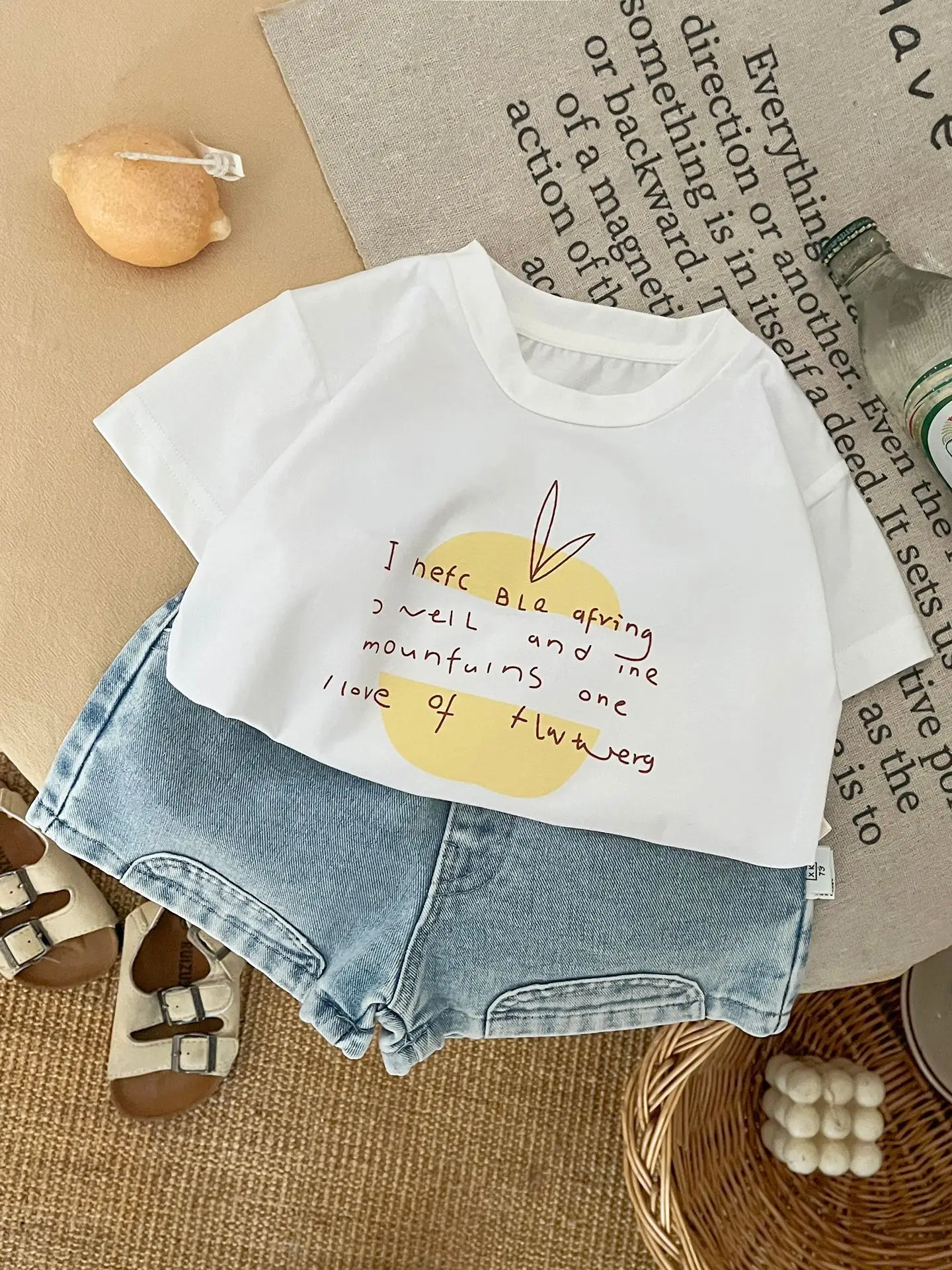 Baby White Letter Print T-Shirt Shorts Set - Image 6