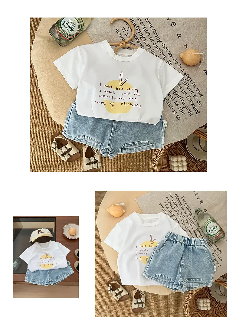 Baby White Letter Print T-Shirt Shorts Set — feature 5