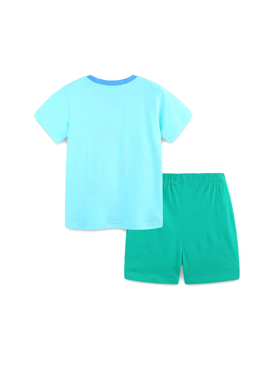 Summer Boys Cotton T-Shirt Shorts Set Light Blue Green - Image 4