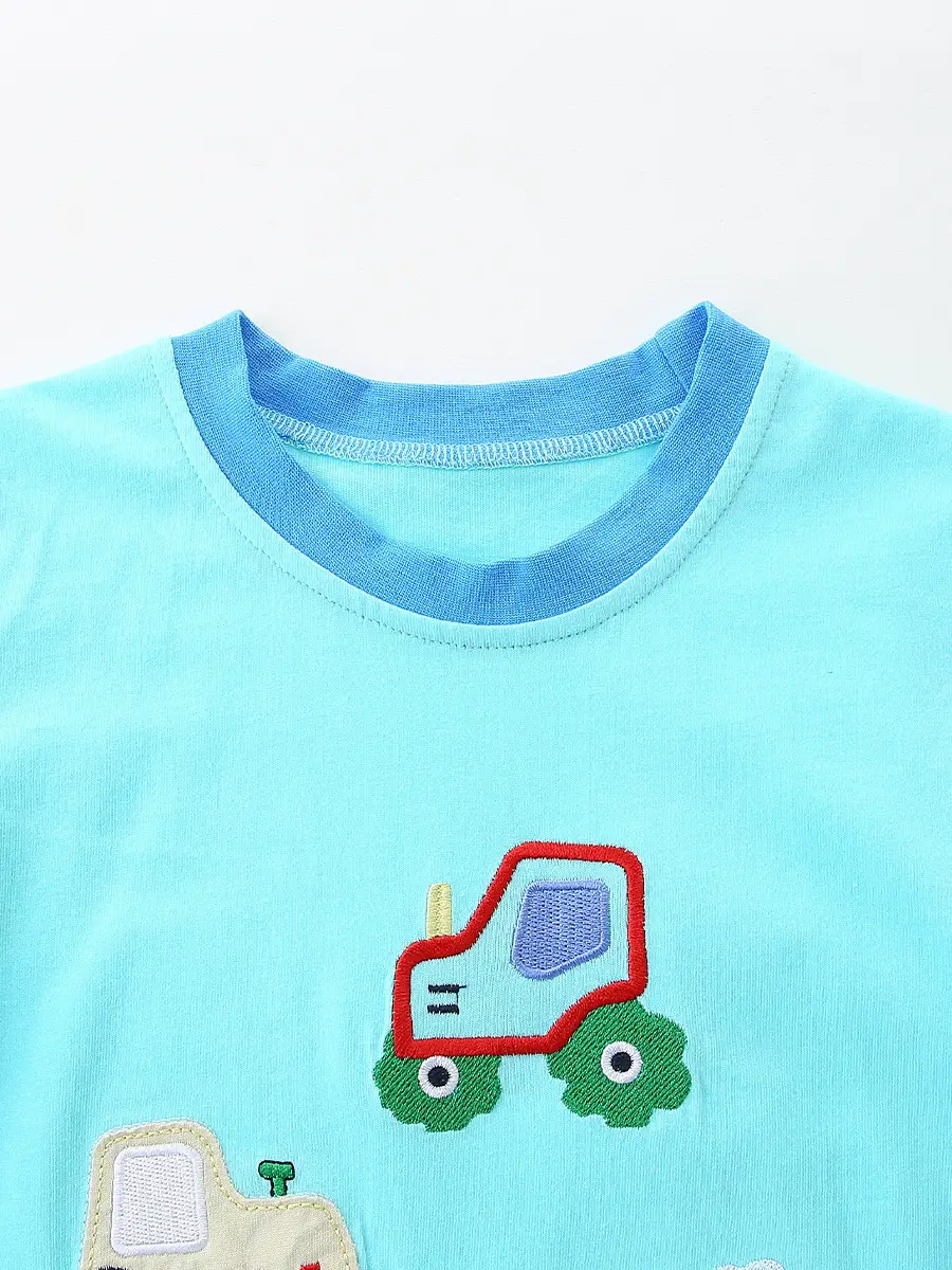 Summer Boys Cotton T-Shirt Shorts Set Light Blue Green - Image 6