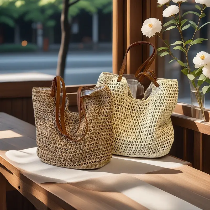 Women's Straw Woven Shoulder Bag Large Capacity Cotton - Image 6