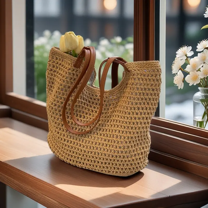 Women's Straw Woven Shoulder Bag Large Capacity Cotton - Image 2