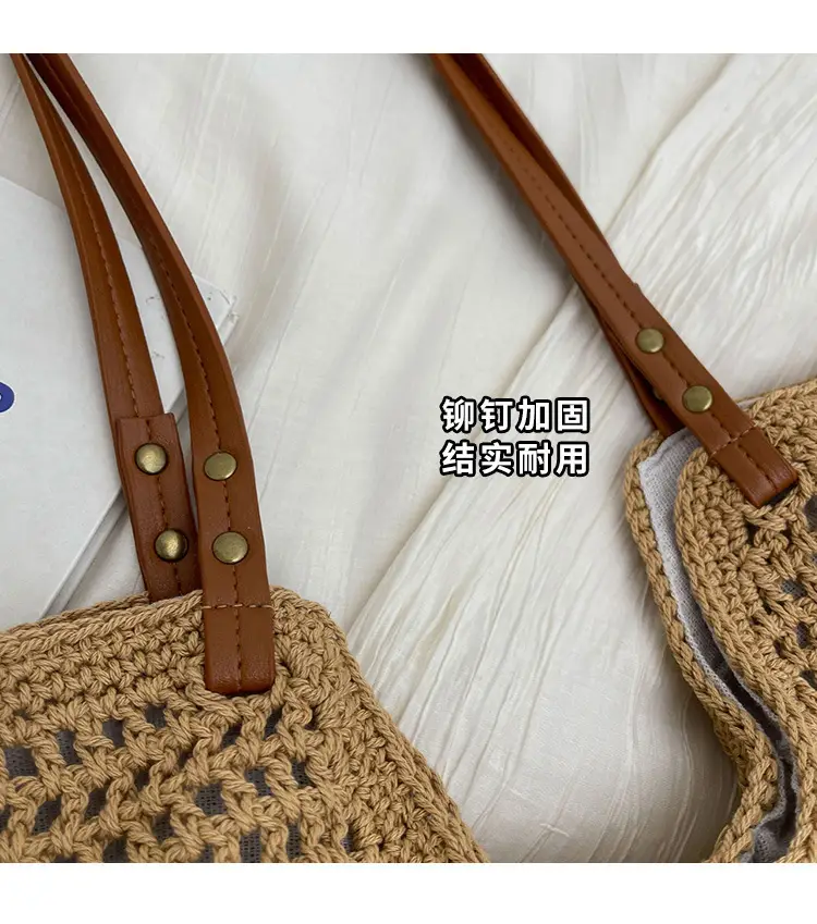 Women's Straw Woven Shoulder Bag Large Capacity Cotton — feature 7