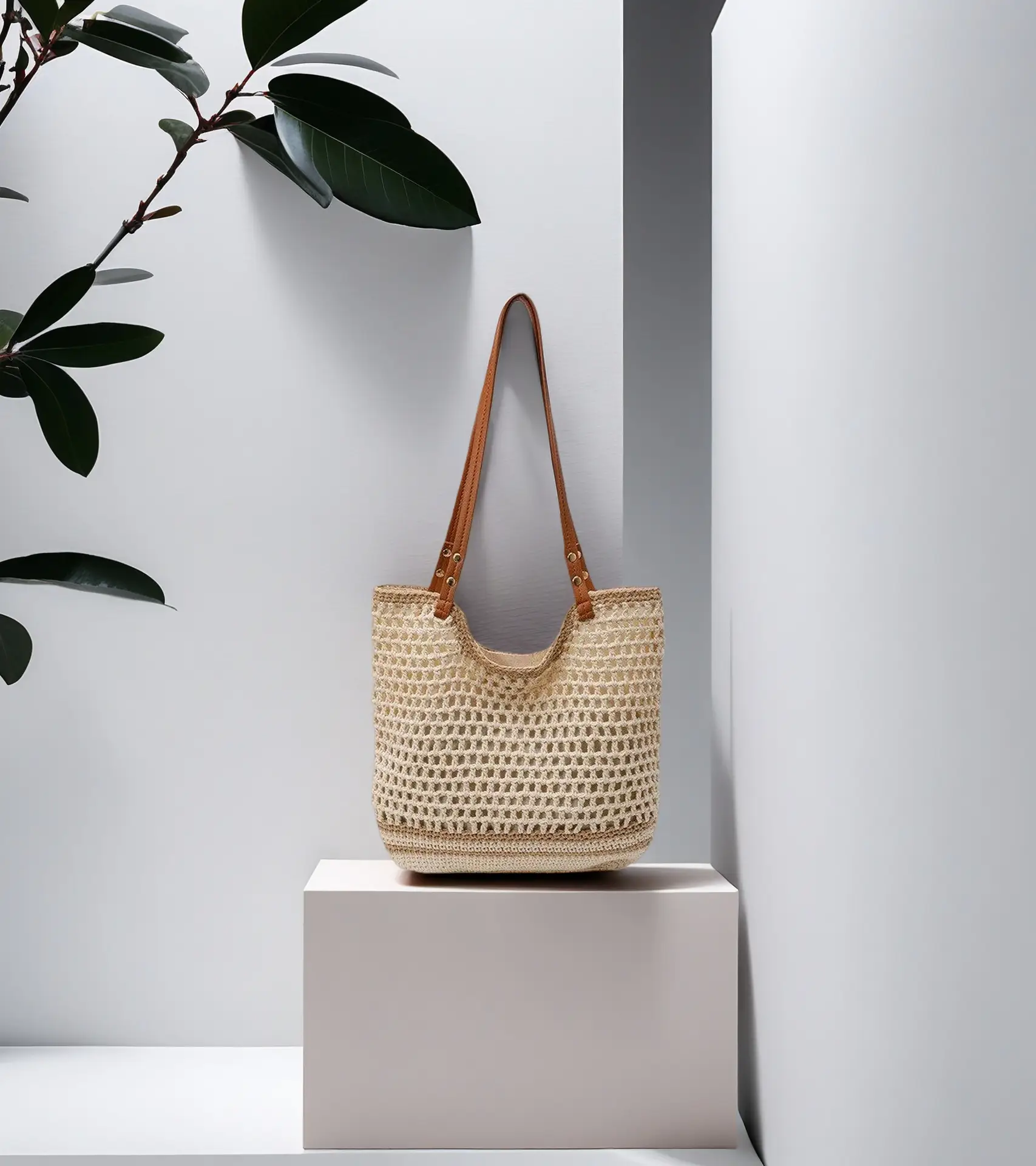 Women's Straw Woven Shoulder Bag Large Capacity Cotton - Image 3