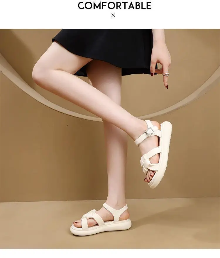 Sports Sandals Women's Summer 2024 New Roman Flat Woven Soft Bottom Lightweight Student Non-slip Beach Shoes — feature 5
