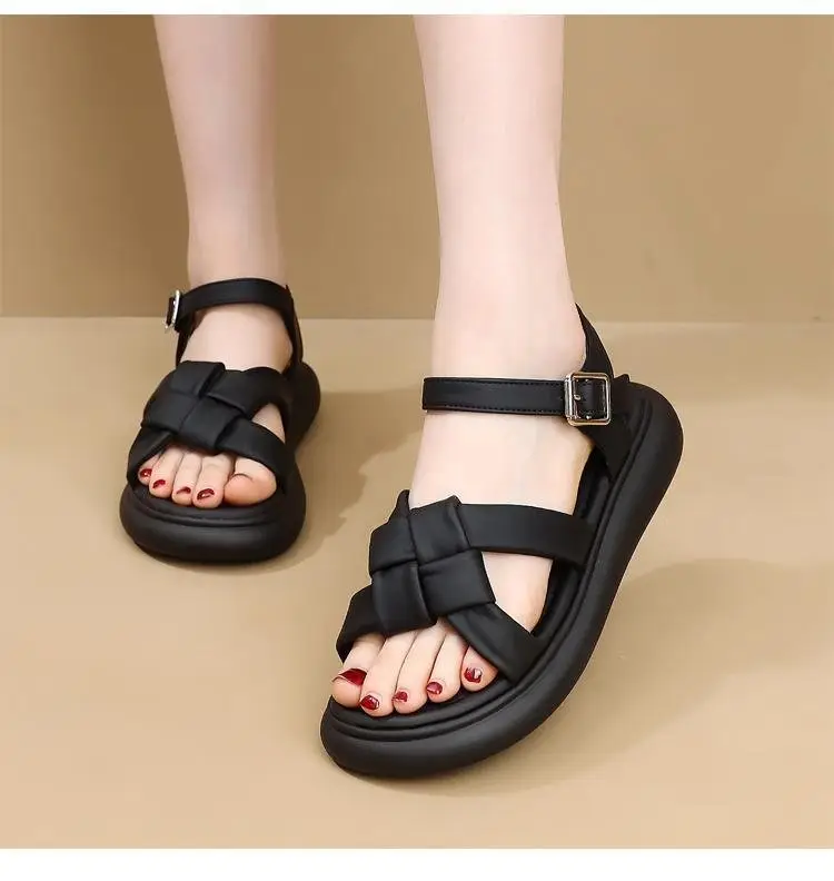 Sports Sandals Women's Summer 2024 New Roman Flat Woven Soft Bottom Lightweight Student Non-slip Beach Shoes — feature 8