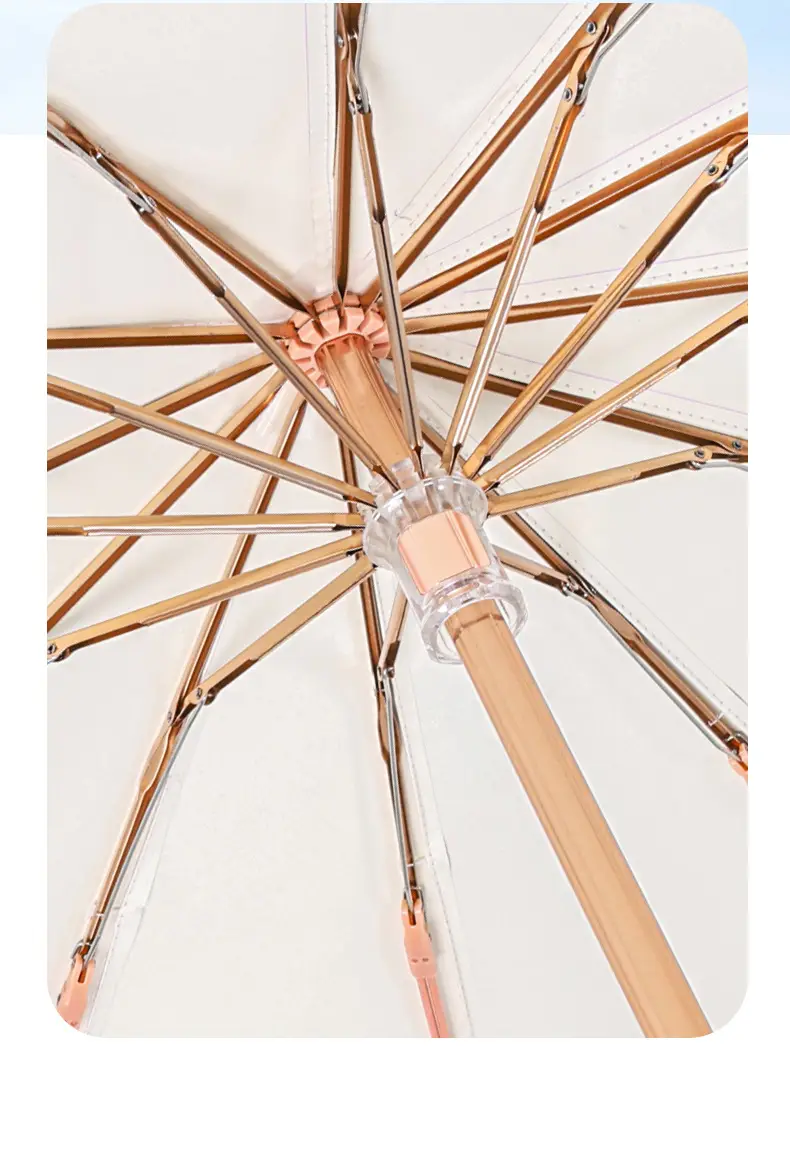 Twelve Bone Color Glue Handle Umbrella Golden Skeleton Three-fold UV-proof Sunlight and Rain-proof Dual-use Sunshade Umbrella — feature 7