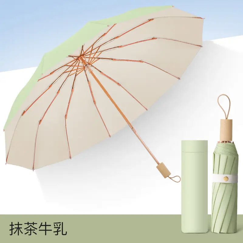 Twelve Bone Color Glue Handle Umbrella Golden Skeleton Three-fold UV-proof Sunlight and Rain-proof Dual-use Sunshade Umbrella - Image 2