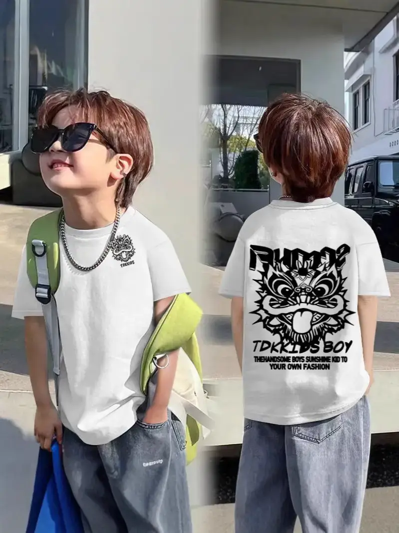 Kids Cotton Cartoon T-shirt White Short Sleeve