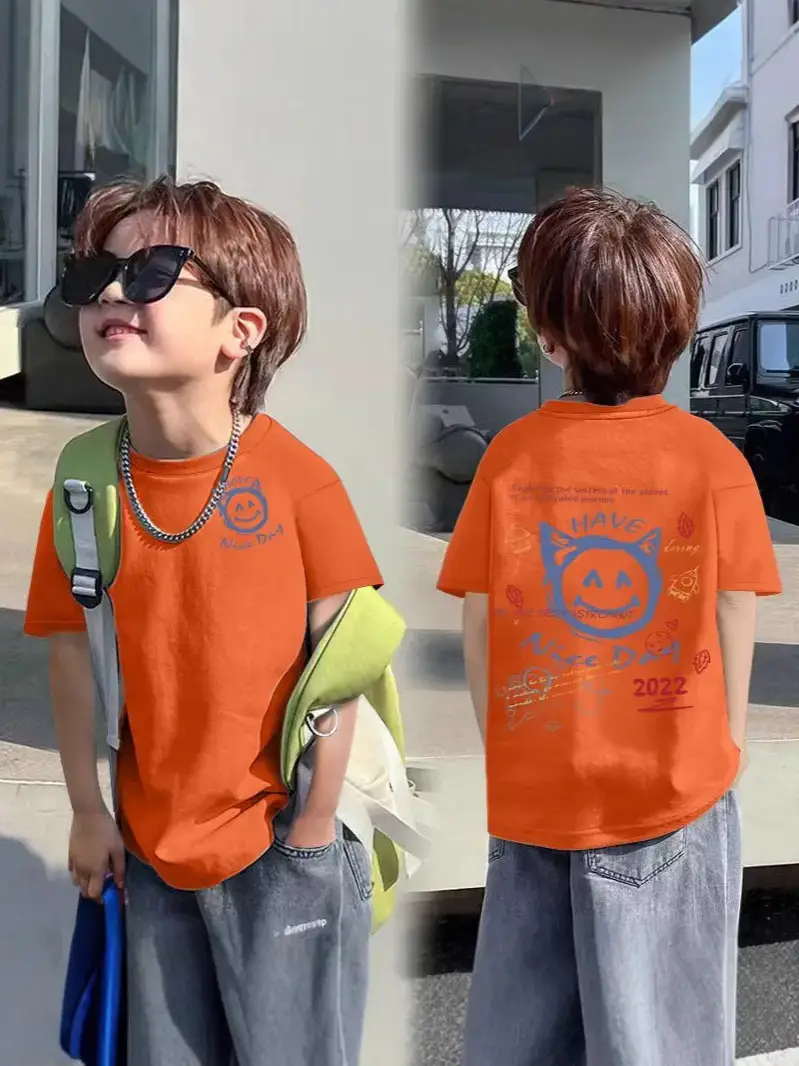 Kids Cotton Cartoon T-shirt White Short Sleeve