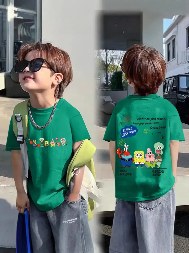 Kids Cotton Cartoon T-shirt White Short Sleeve