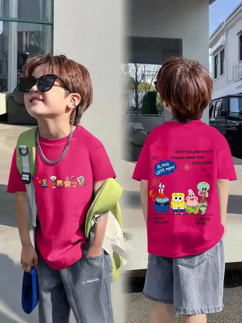 Kids Cotton Cartoon T-shirt White Short Sleeve