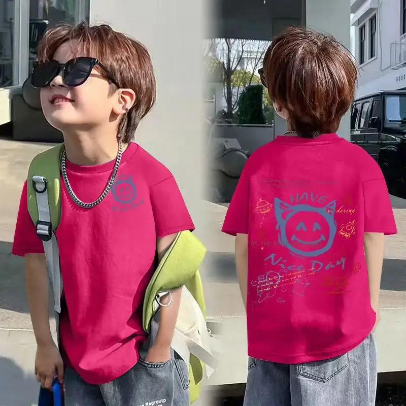 Kids Cotton Cartoon T-shirt White Short Sleeve
