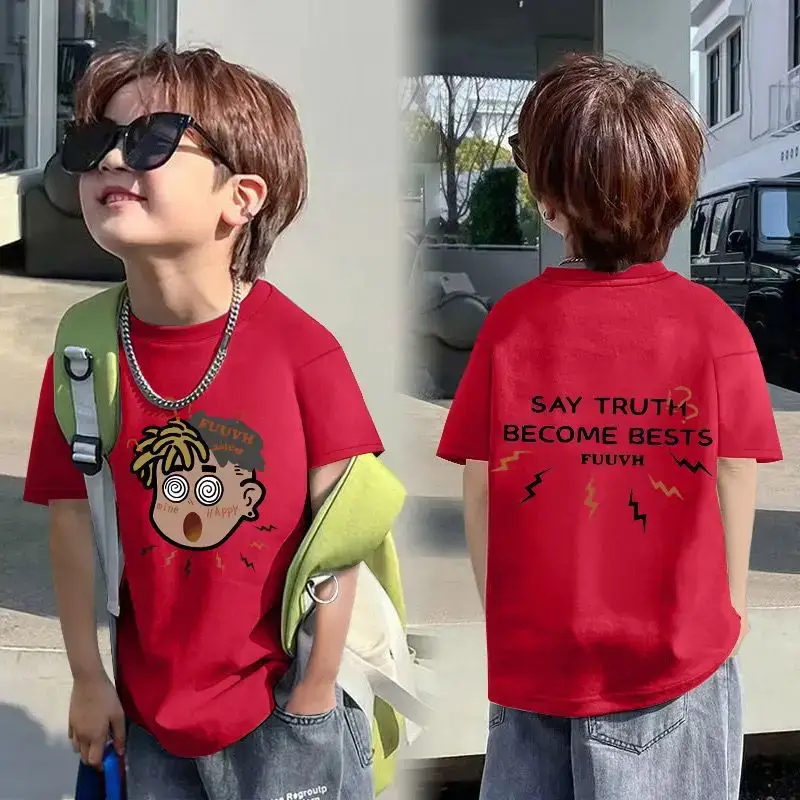 Kids Cotton Cartoon T-shirt White Short Sleeve