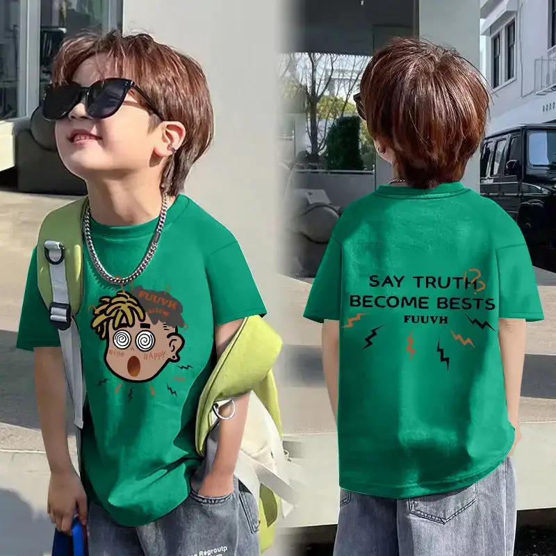 Kids Cotton Cartoon T-shirt White Short Sleeve