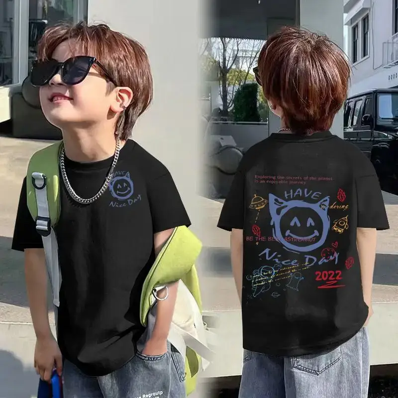 Kids Cotton Cartoon T-shirt White Short Sleeve
