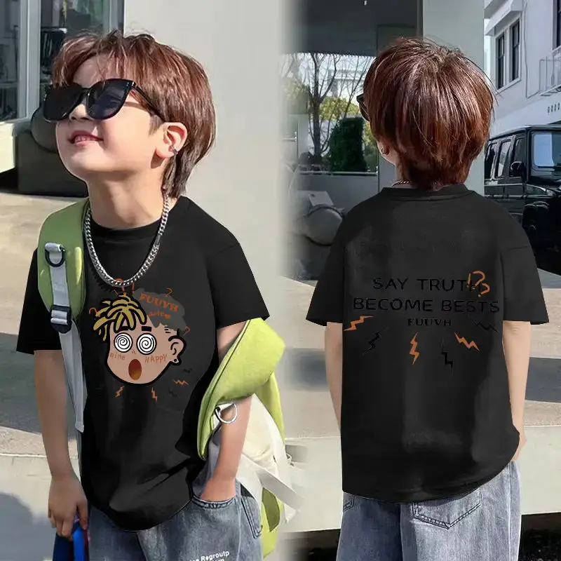 Kids Cotton Cartoon T-shirt White Short Sleeve