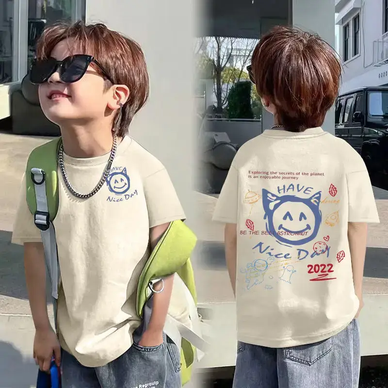 Kids Cotton Cartoon T-shirt White Short Sleeve