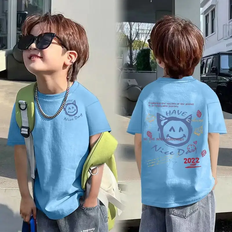 Kids Cotton Cartoon T-shirt White Short Sleeve