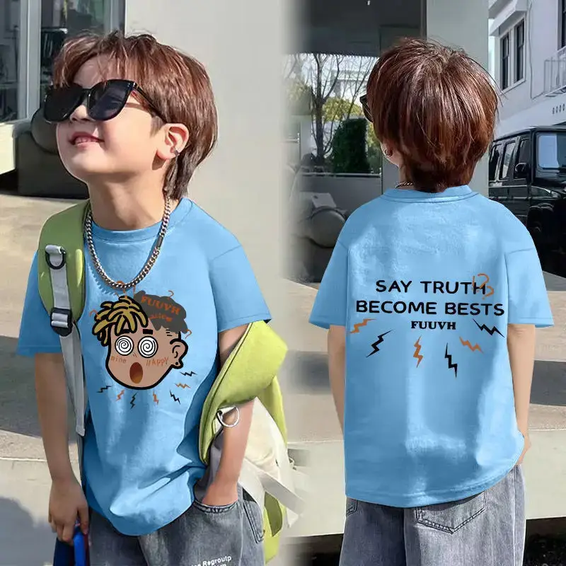Kids Cotton Cartoon T-shirt White Short Sleeve