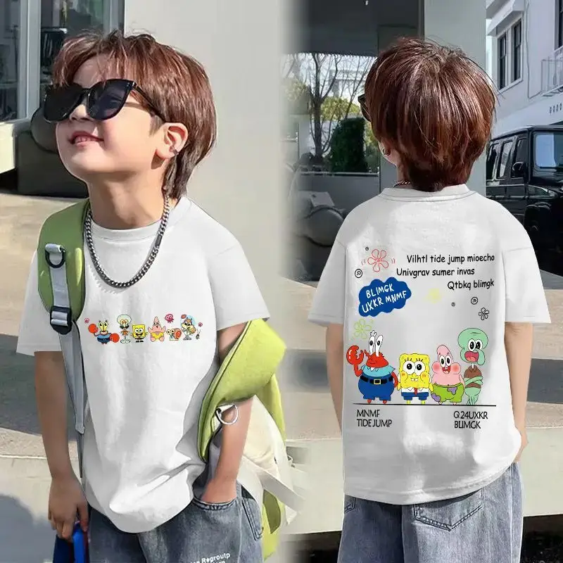Kids Cotton Cartoon T-shirt White Short Sleeve