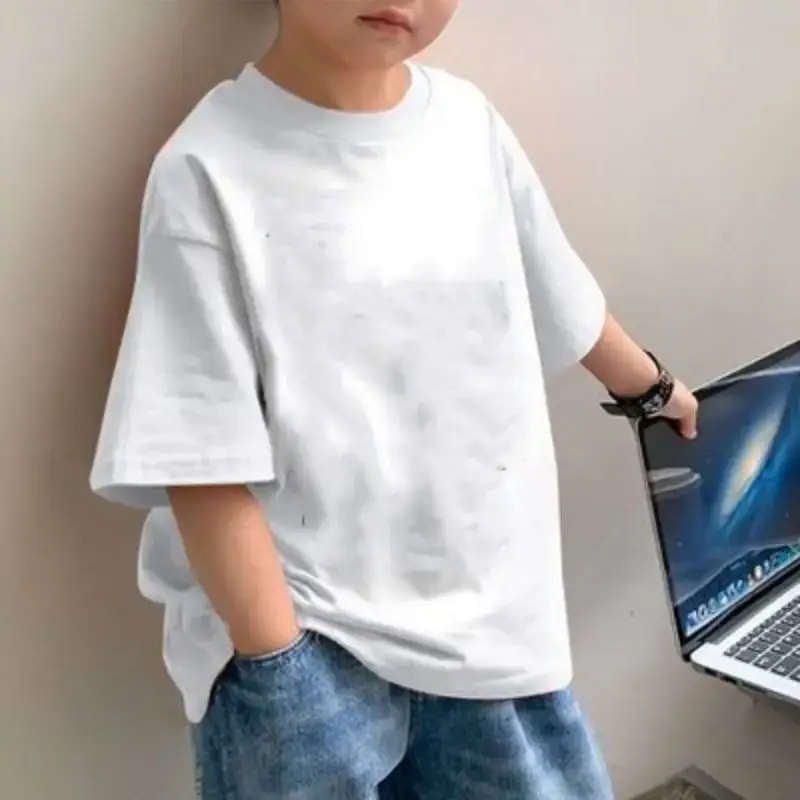 Kids Cotton Cartoon T-shirt White Short Sleeve