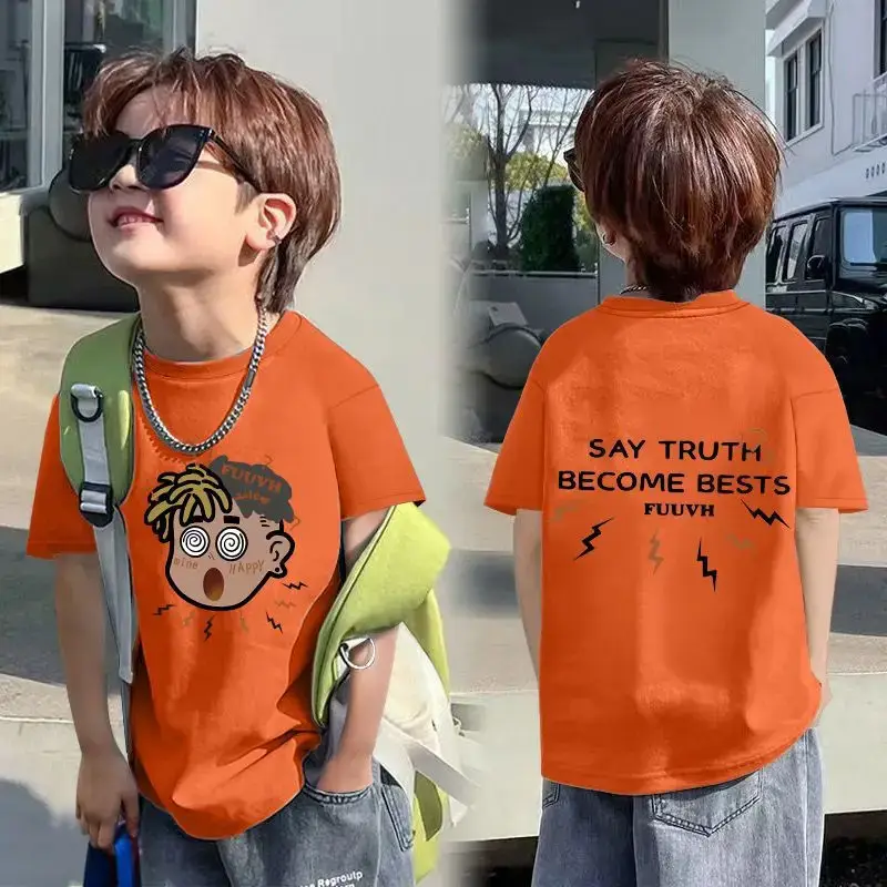 Kids Cotton Cartoon T-shirt White Short Sleeve