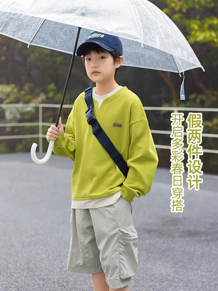 Kids Cotton Stacked T-Shirt Yellow 2025 Autumn - Image 3