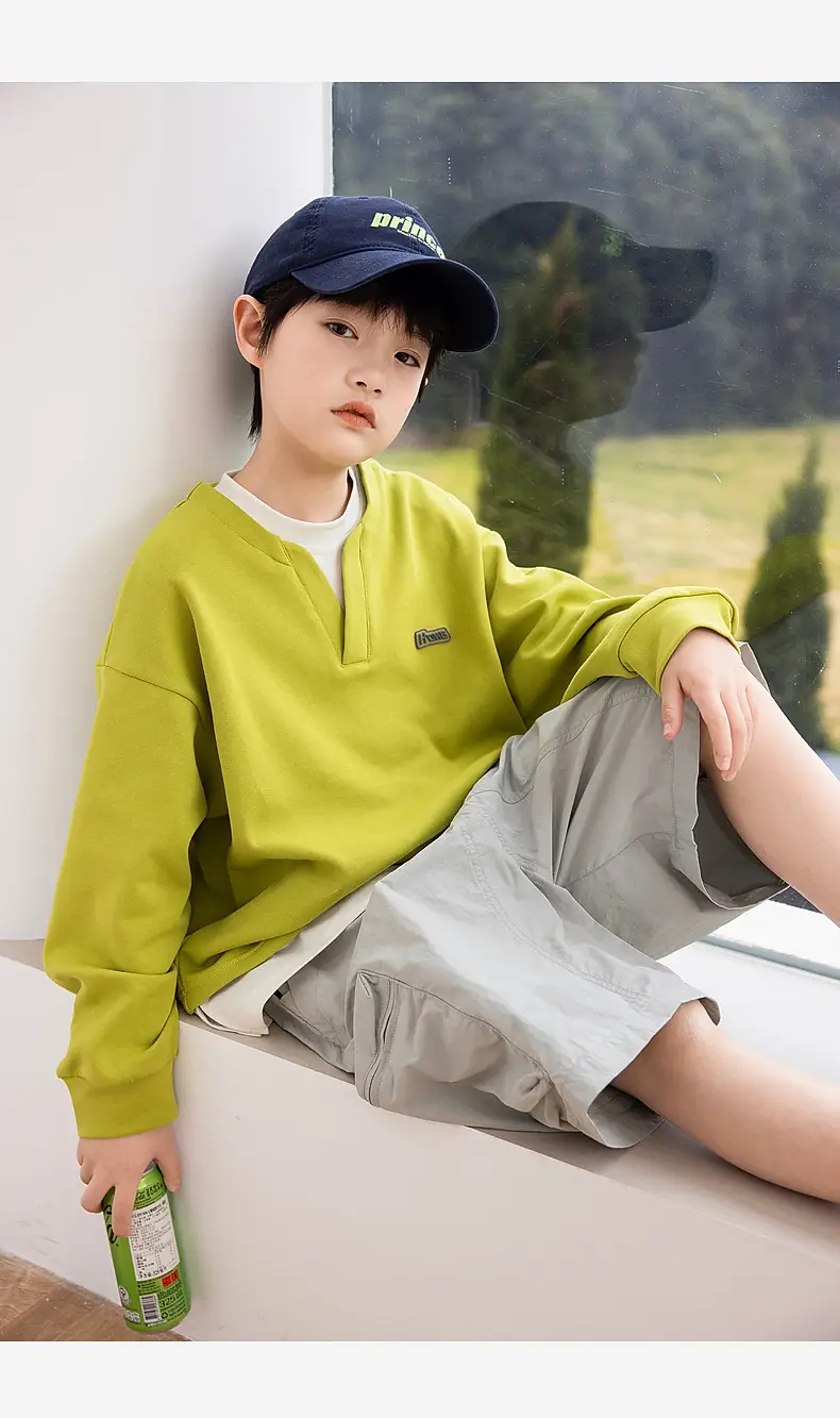 Kids Cotton Stacked T-Shirt Yellow 2025 Autumn — feature 26