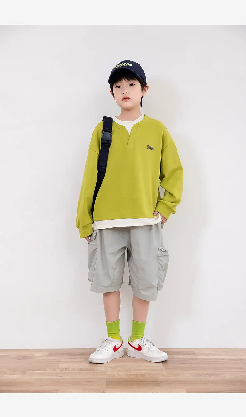 Kids Cotton Stacked T-Shirt Yellow 2025 Autumn — feature 30