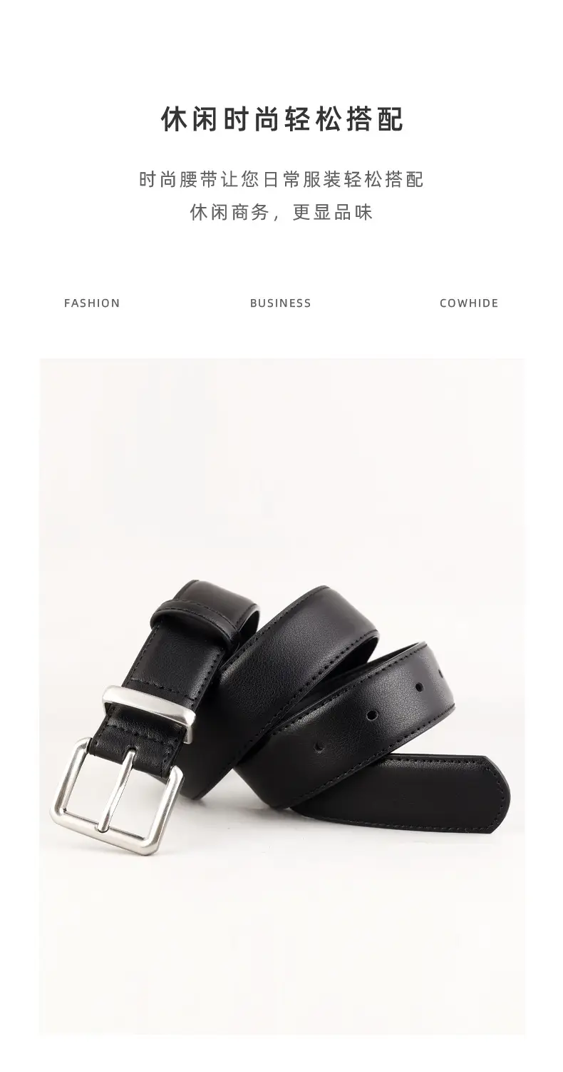 Women's Black Genuine Leather Belt with Pin Buckle 100cm — feature 10