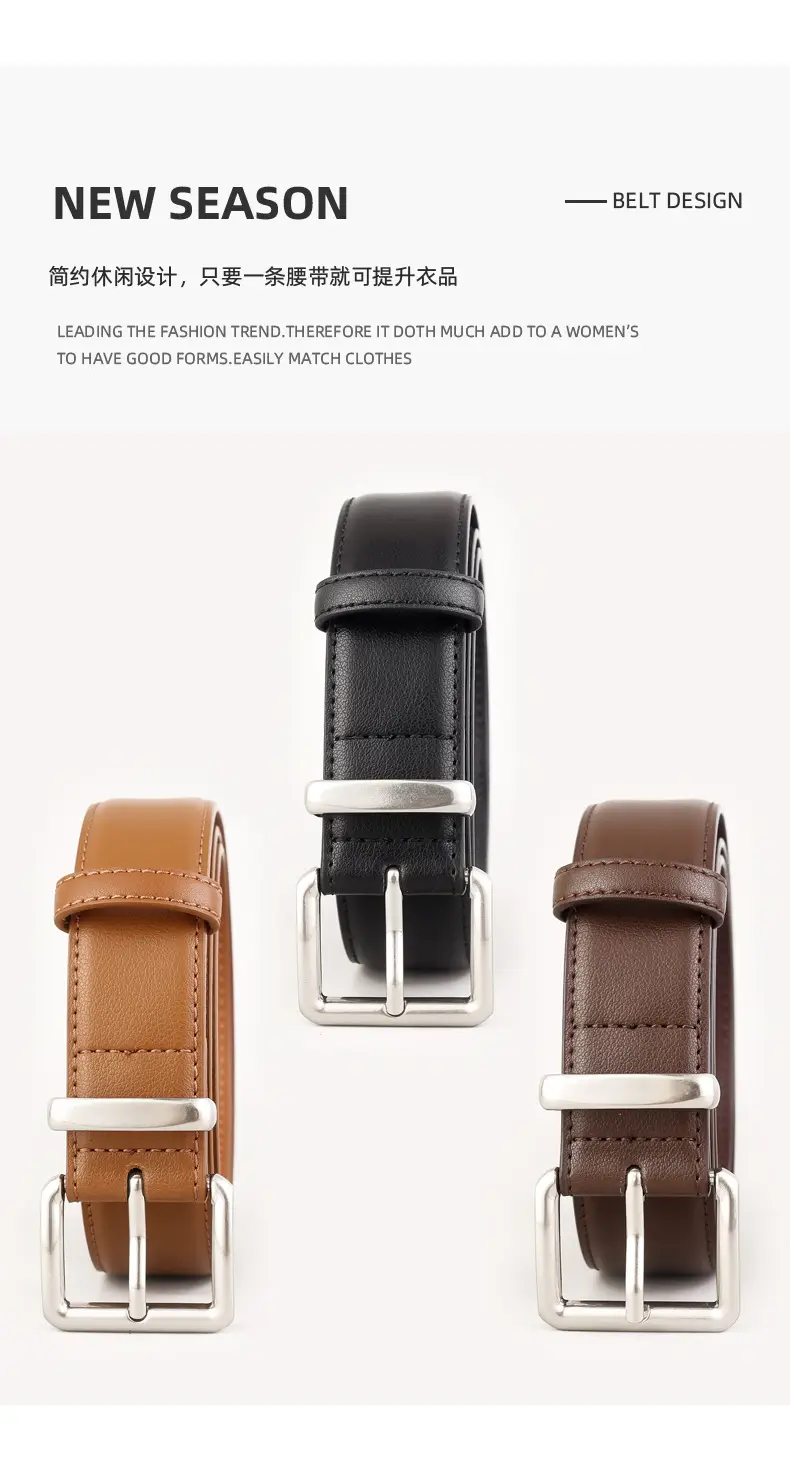 Women's Black Genuine Leather Belt with Pin Buckle 100cm — feature 13