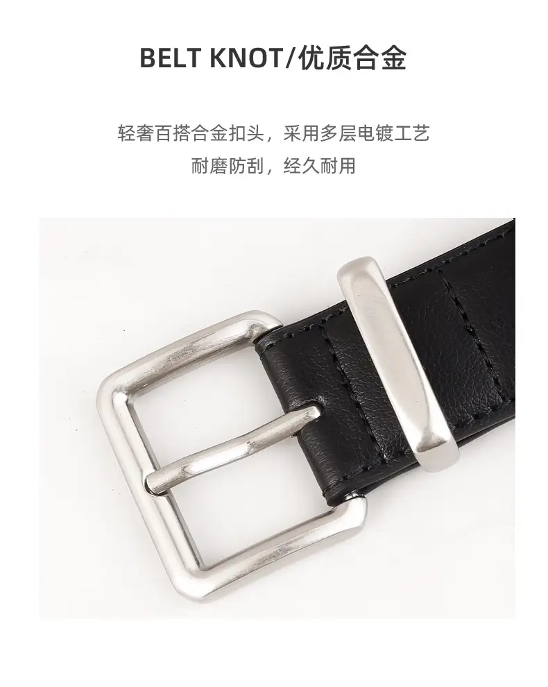 Women's Black Genuine Leather Belt with Pin Buckle 100cm — feature 16