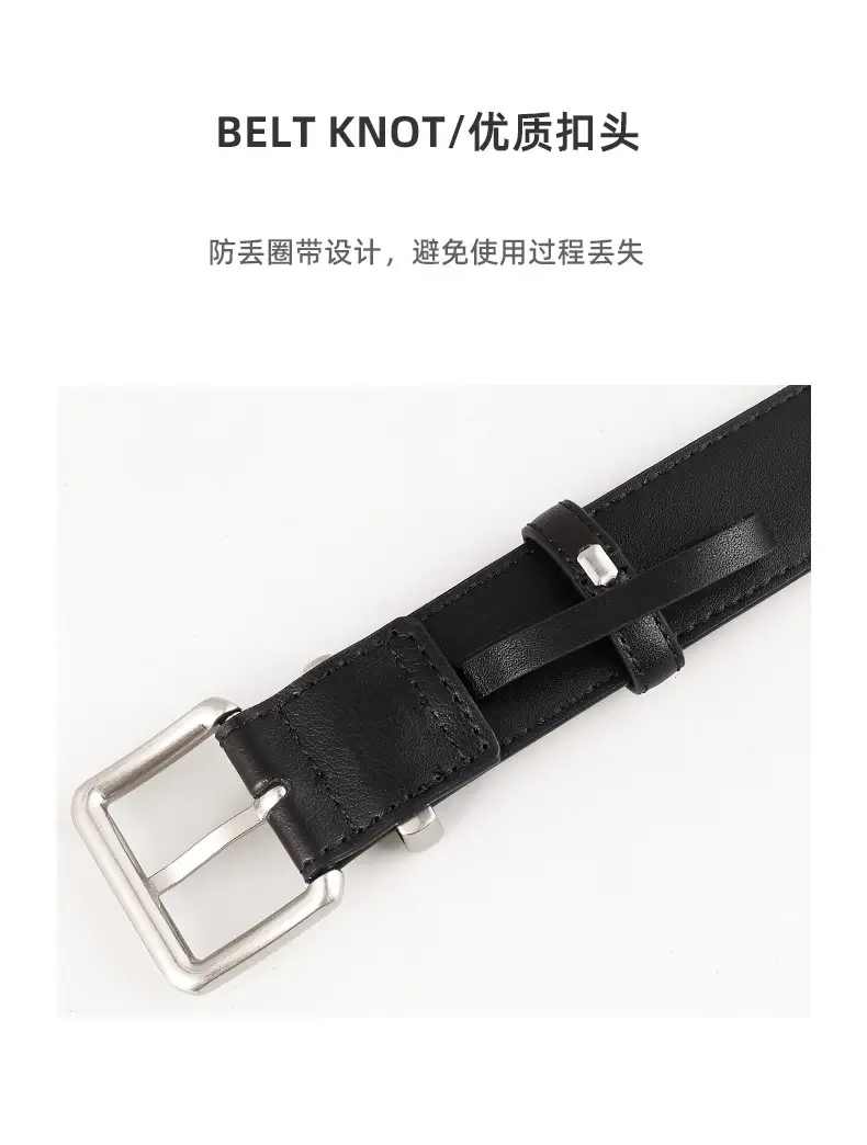 Women's Black Genuine Leather Belt with Pin Buckle 100cm — feature 17