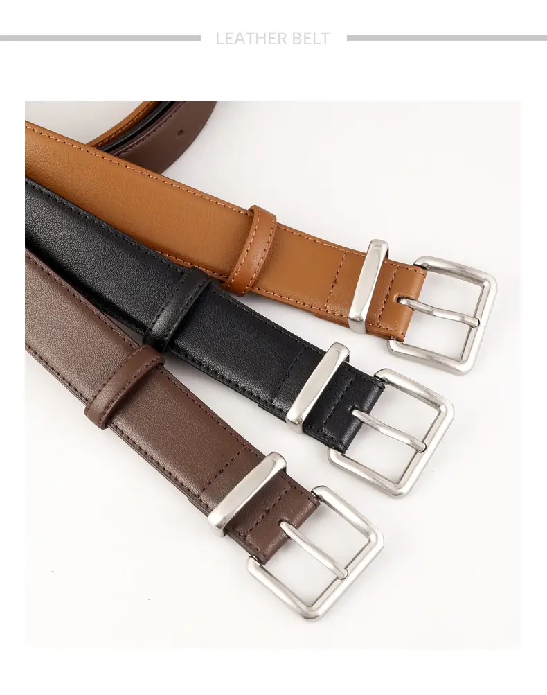 Women's Black Genuine Leather Belt with Pin Buckle 100cm — feature 7