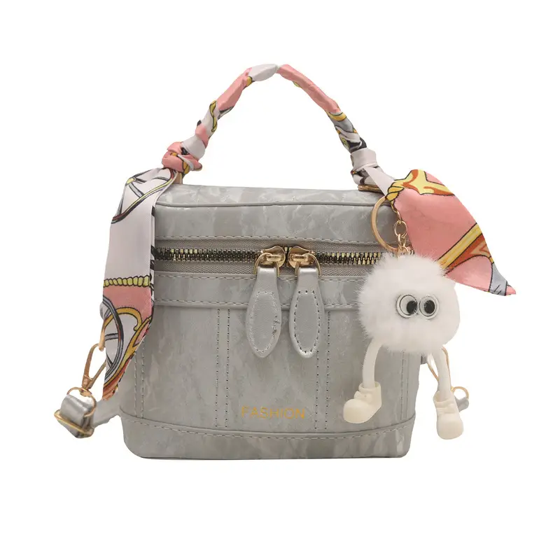 Women's Silk Scarf Bucket Bag White 2025 - Image 2