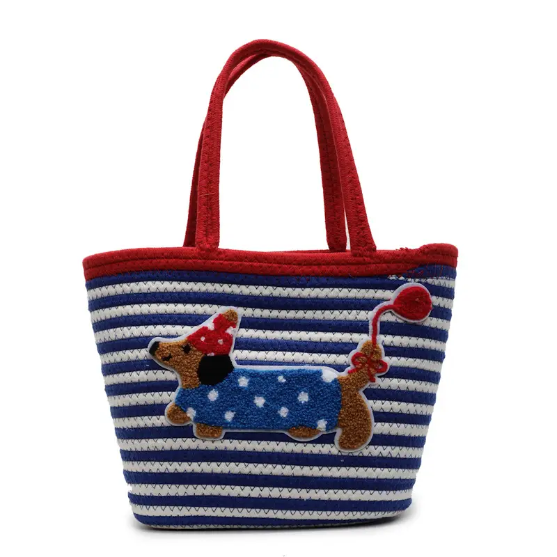 Puppy Embroidered Cotton Rope Tote Bag Large Capacity