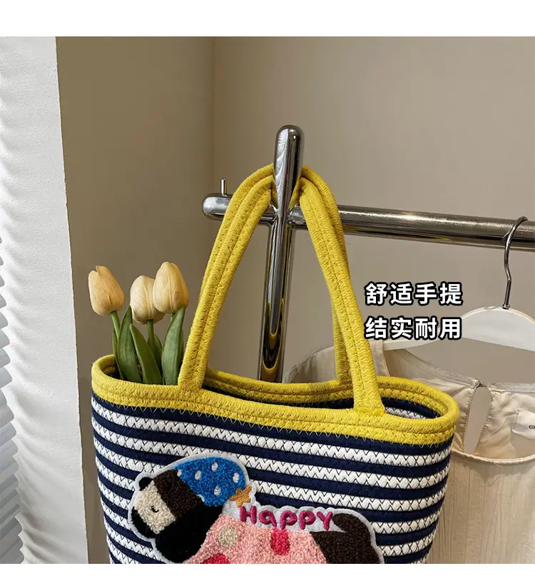 Puppy Embroidered Cotton Rope Tote Bag Large Capacity — feature 4