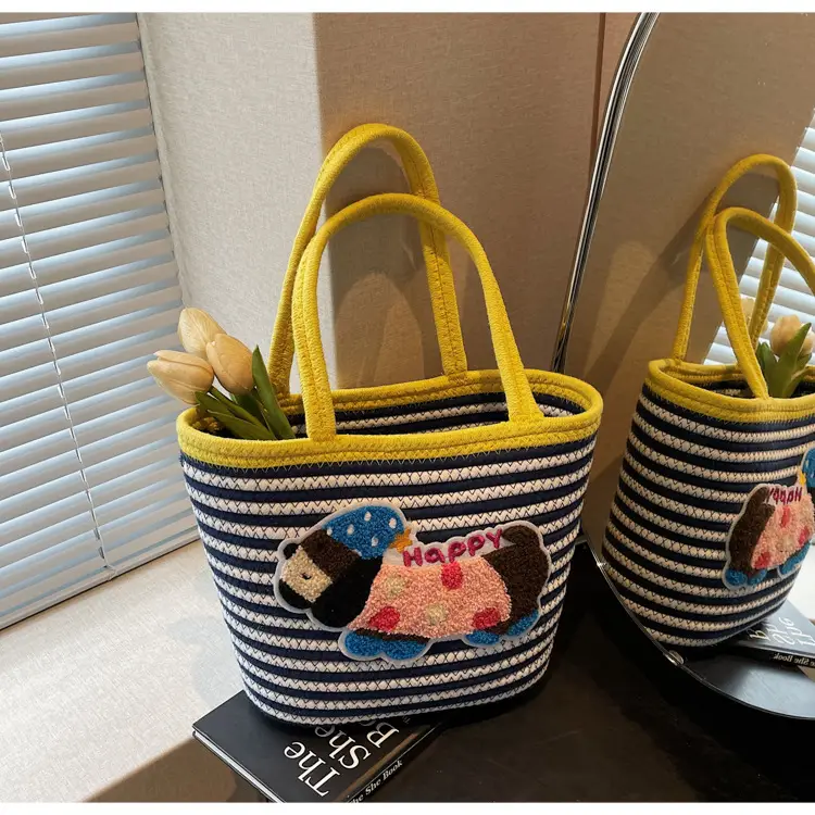 Puppy Embroidered Cotton Rope Tote Bag Large Capacity — feature 44