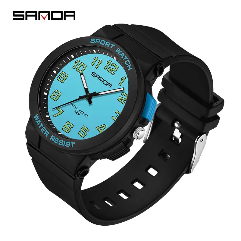 Sanda Sport Watch Water Resistant Black Blue Analog - Image 9