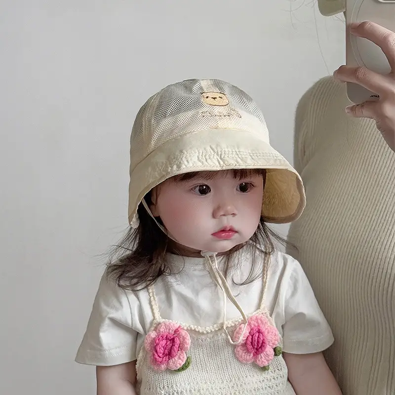 Baby's Mesh Sun Hat with Flower Embroidery - Image 3