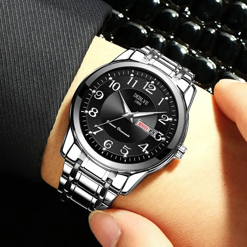 Men's Gold Calendar Watch with Digital Display & Steel Belt - Image 23
